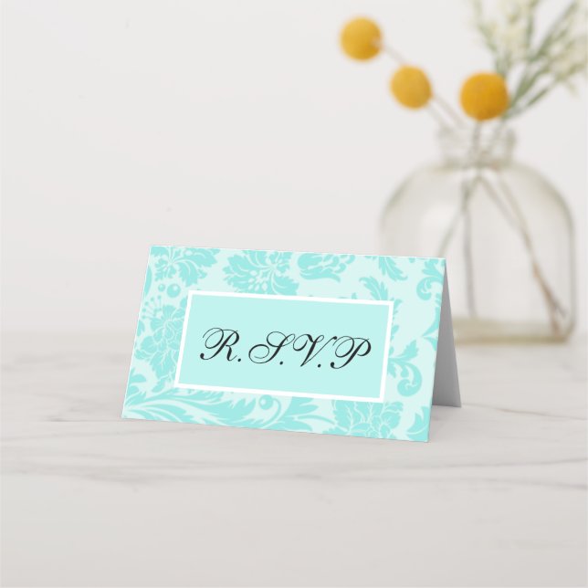 Carte De Placement Carte turquoise damask r.s.v.p (Devant)