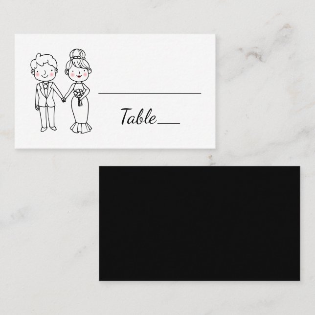 Carte De Placement Carton de la mariée mignonne Mariage noir blanc (Devant / Derrière)