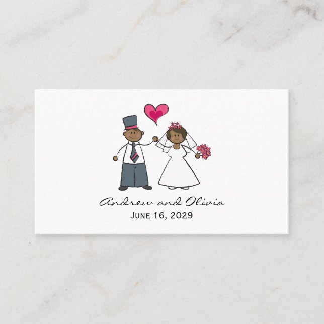 Carte De Placement Cartoon Mariage mariée et mariée Fuchsia Coeur (Devant)