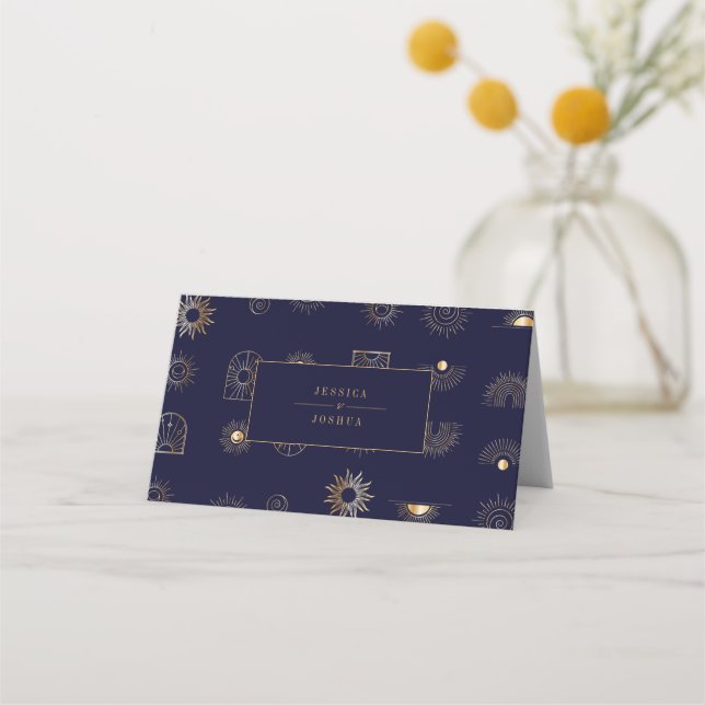 Carte De Placement Céleste Soleil Croissant Lune d'or Marine (Dos)