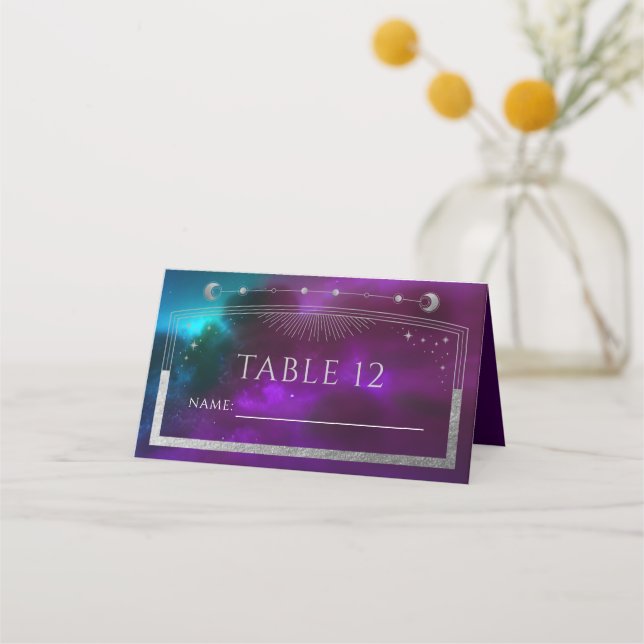 Carte De Placement Céleste violet Turquoise Argent Sun Moon Star Mari (Devant)