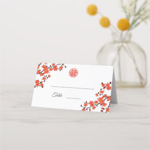 Carte De Placement Cerisier Fleur Rouge Blanc Mariage chinois