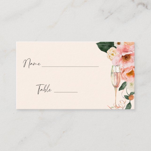 Carte De Placement Champagne florale de Peach rose (Devant)