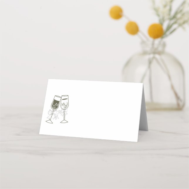 Carte De Placement Champagne Olive bois Vert Blanc Mariage (Devant)