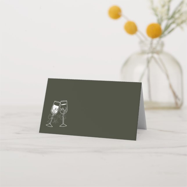Carte De Placement Champagne Olive bois Vert Blanc Mariage (Devant)