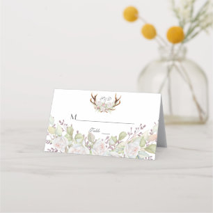 Carte De Placement Charme Fleurs blanches Antlers Mariage Numéro de t