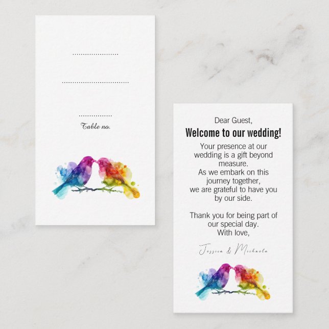 Carte De Placement Charme unique Rainbow Lobirds (Devant / Derrière)