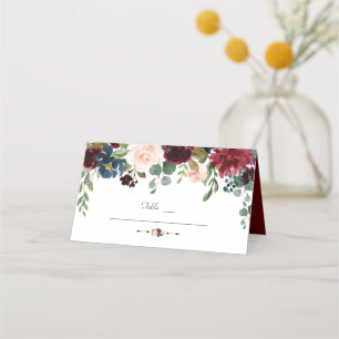 Carte De Placement Charming Burgundy Navy Blue Floral Numéro de table