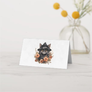 Carte De Placement Chat noir mignon dans le Casquette d'une sorcière