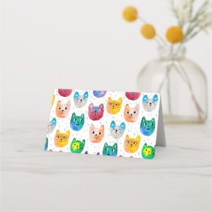 Carte De Placement Chats et amis à l'aquarelle