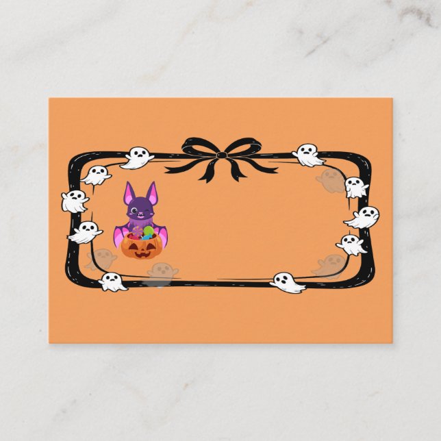 Carte De Placement Chauve-souris d'Halloween avec bonbons orange (Devant)