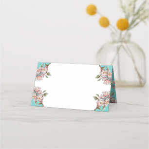 Carte De Placement Cherry Blossom Turquoise Baby shower Vintage rétro