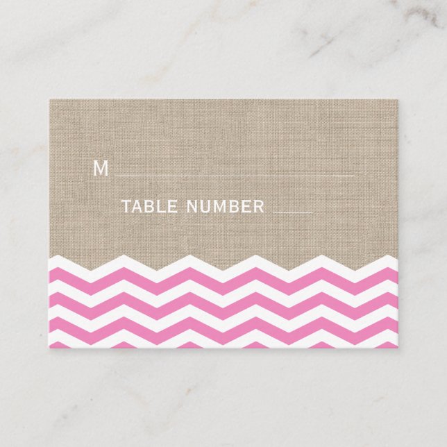 Carte De Placement Chevrons roses sur Burlap Place Card (Devant)