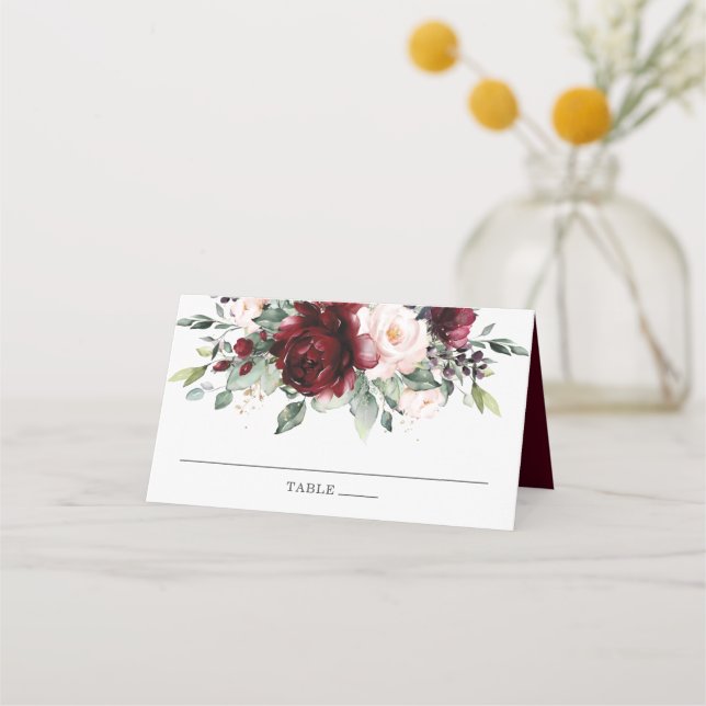 Carte De Placement Chic Aquarelle Bourgogne Blush FlorMariage (Devant)