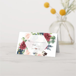 Carte De Placement Chic Bourgogne Floral Hexagon Numéro de tableau
