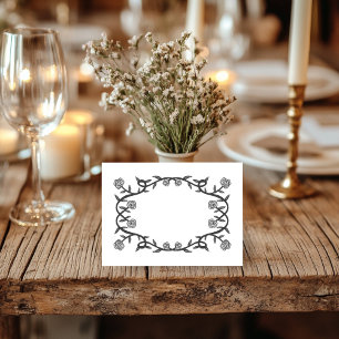 Carte De Placement Chic Elegant Rose Frame Botanique Floral B&W