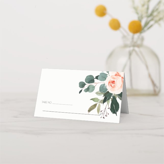 Carte De Placement Chic Eucalyptus Blush Rose rose Mariage floral (Dos)