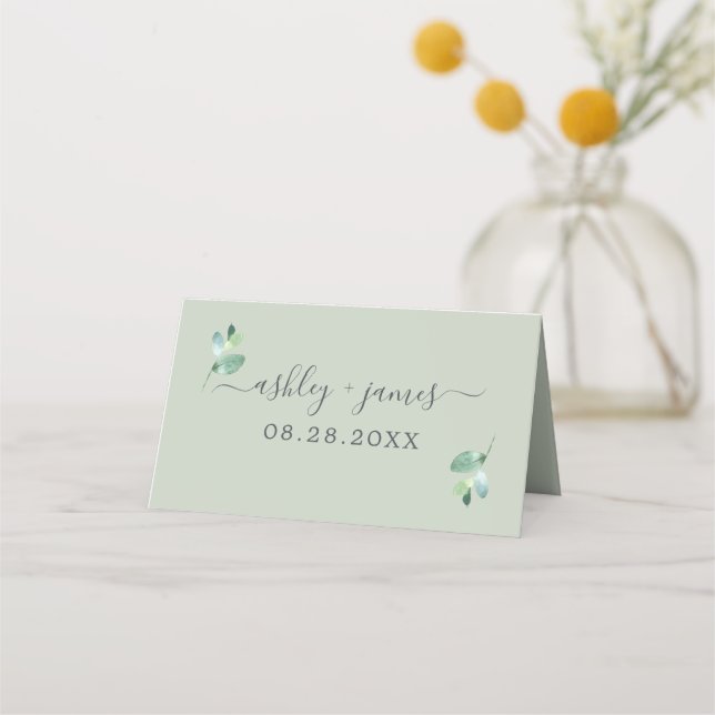 Carte De Placement Chic Foliage Pastel Vert Mariage personnalisé (Devant)
