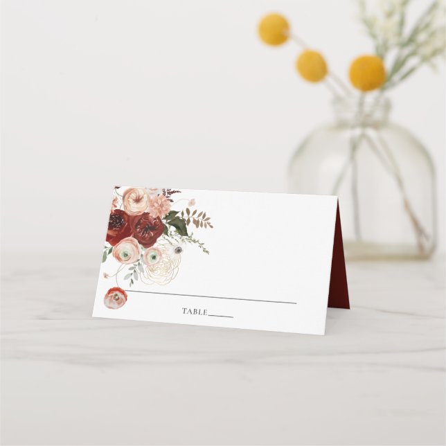 Carte De Placement Chic Marsala Blush Ivory Floral Mariage Nom d'hôte (Devant)