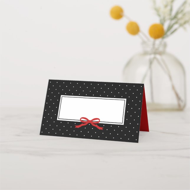 Carte De Placement Chic moderne Polka point noir avec ruban rouge (Devant)