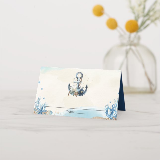 Carte De Placement Chic Nautical Ancre Beach Mariage moderne (Devant)