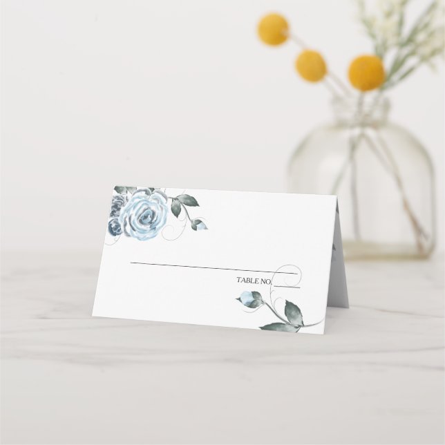 Carte De Placement Chic Roses d'aquarelle bleu Dusty (Devant)