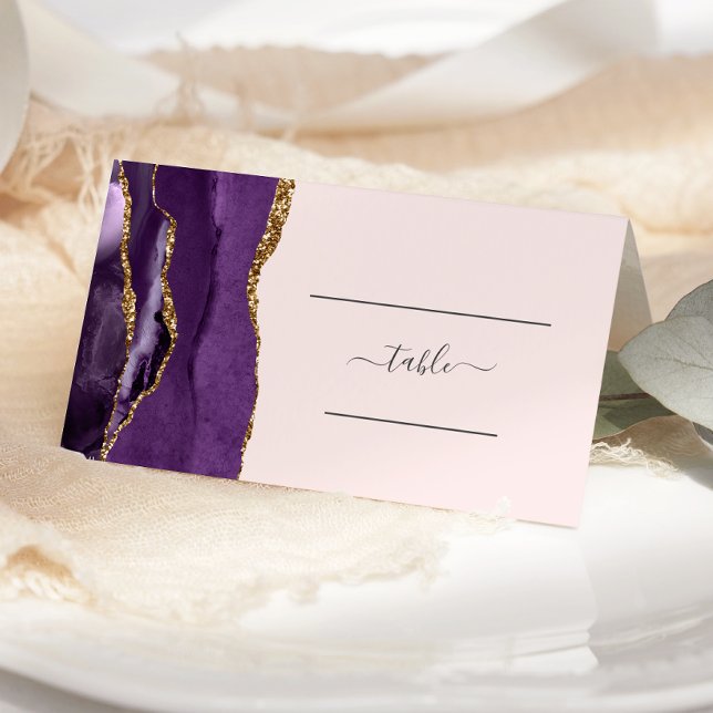 Carte De Placement Chic violet or Agate Blush rose Mariage (Créateur téléchargé)