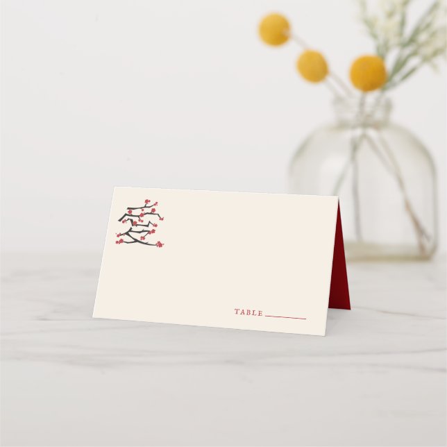 Carte De Placement Chinese Love Red Cherry Blossoms (Devant)