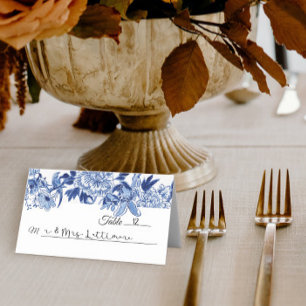 Carte De Placement Chinoiserie Bleu et Blanc Floral Bird Table