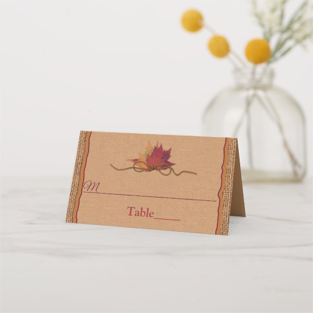Carte De Placement Chute d'amour, Feuilles d'automne, Mariage Burlap (Devant)