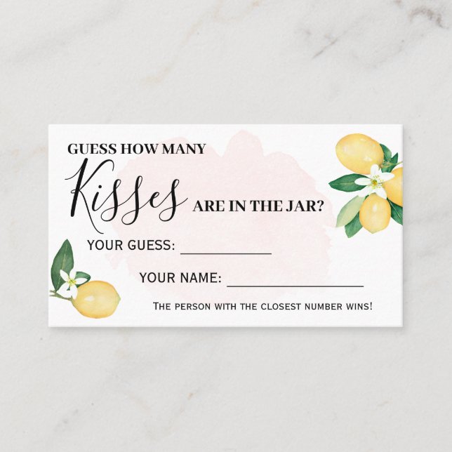 Carte De Placement Citron rose Combien de baisers Fête des mariées Ca (Devant)