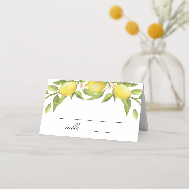 Carte De Placement Citrons et fleurs vertes Mariage (Devant)