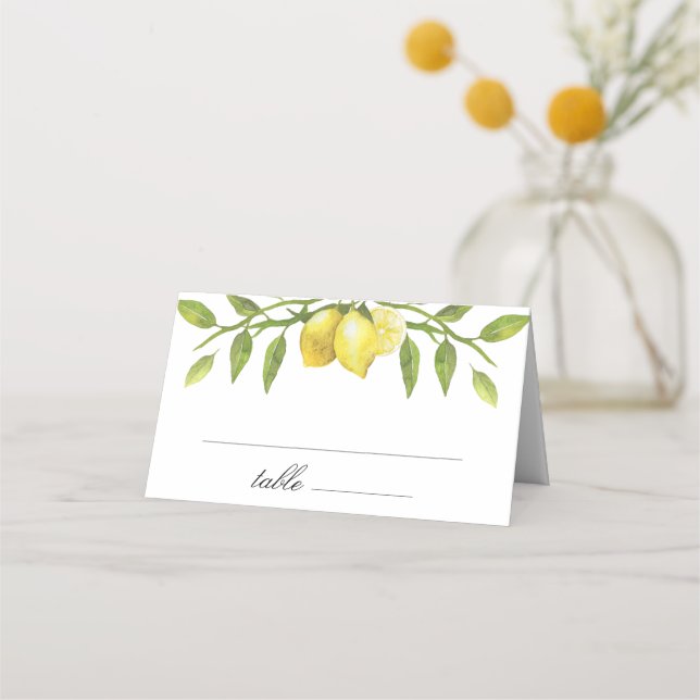 Carte De Placement Citrons et fleurs vertes Mariage (Devant)