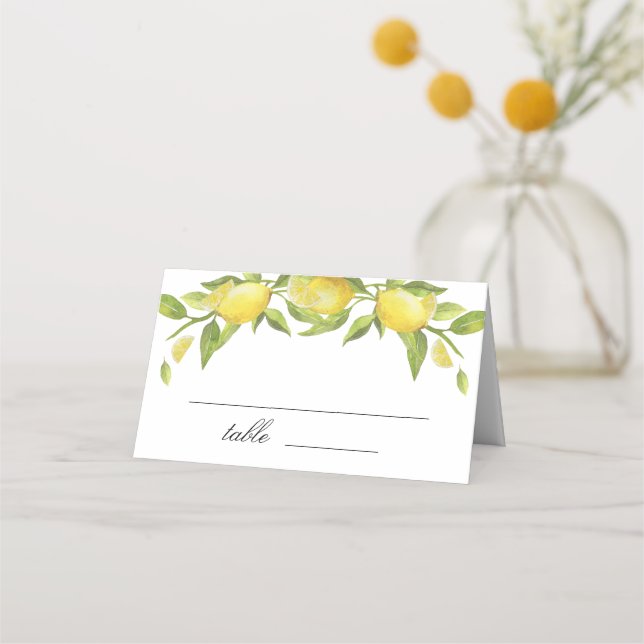 Carte De Placement Citrons et fleurs vertes Mariage (Devant)