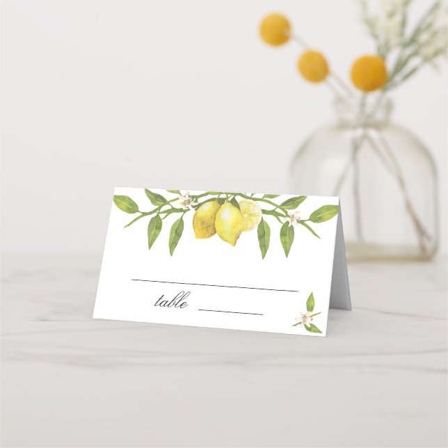 Carte De Placement Citrons et fleurs vertes Mariage (Devant)