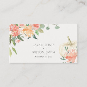 Carte De Placement Citrouille blanc doux Blush Mariage Floral Place V