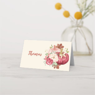 Carte De Placement Citrouilles de Thanksgiving Cranberry Ivoire Or Br