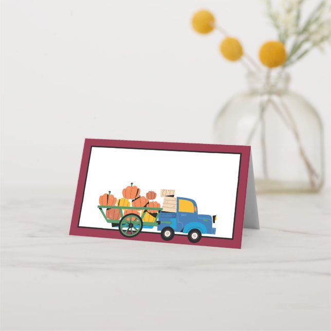 Carte De Placement Citrouilles de Thanksgiving | Écrivez le nom de vo (Devant)