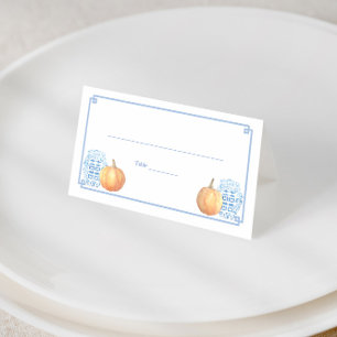 Carte De Placement Citrouilles élégantes de la rentrée bleues et blan