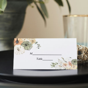 Carte De Placement Citrouilles et fleurs d'aquarelle modernes