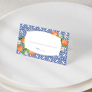 Carte De Placement Citrus Oranges Classic Carreaux Bleus Motif Mariag