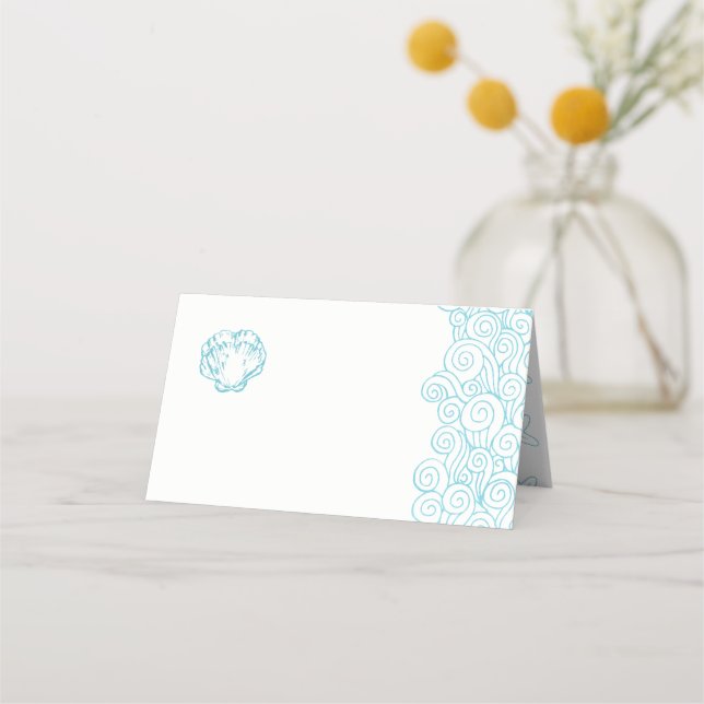 Carte De Placement Clam shell waves aqua plage invités carte de place (Devant)