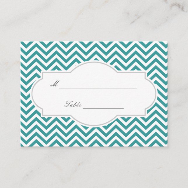 Carte De Placement Classé Turquoise Chevron Stripes Mariage Place Car (Devant)