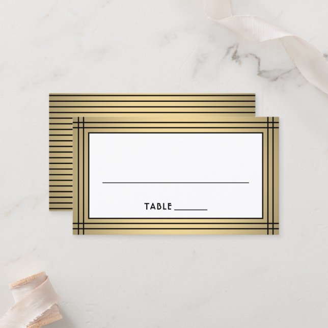 Carte De Placement Classic Black and Gold Border Elegant Escort / (Devant/Arrière en situation)
