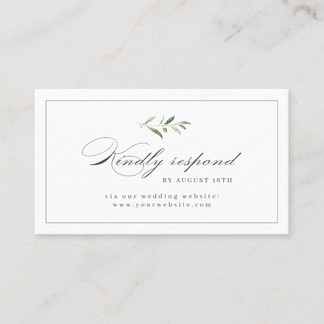 Carte De Placement Classic Elegance Script Mariage vert RSVP (Devant)