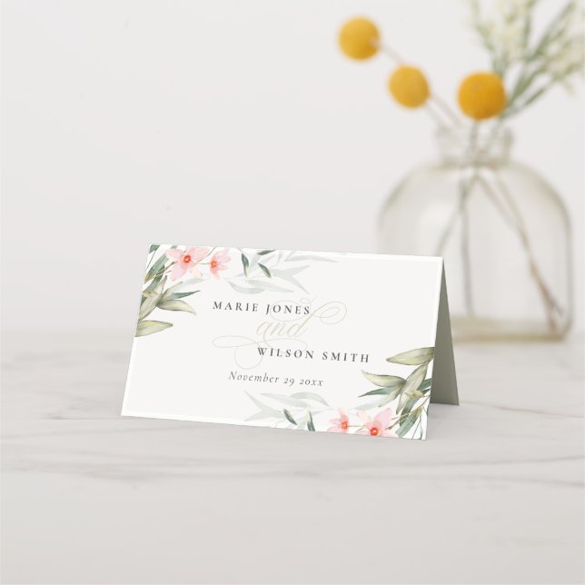 Carte De Placement Classy Rustic Blush Greenery Floral Bunch Mariage (Devant)