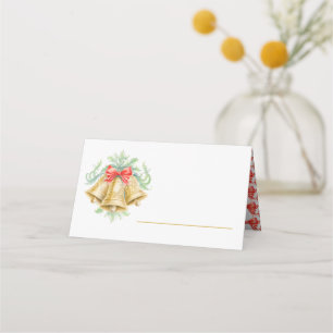Carte De Placement Cloche dorée aquarelle verte rouge mariage