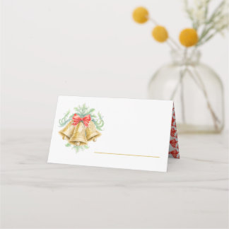 Carte De Placement Cloche dorée aquarelle verte rouge mariage