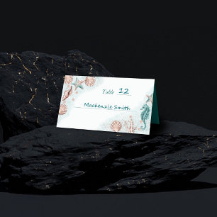 Carte De Placement Coastal Chic Turquoise Green et Coral Reef Maria