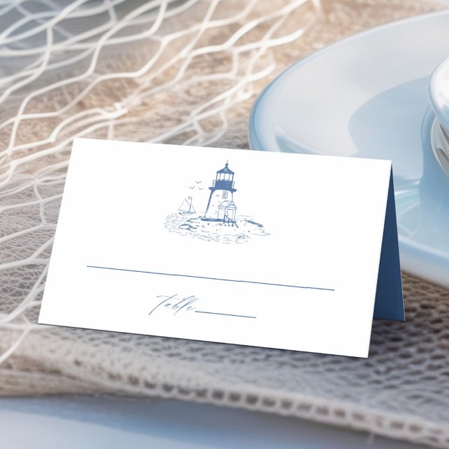 Carte De Placement Coastal Lighthouse Blue Toile Wedding (Créateur téléchargé)